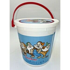 Vintage Walt Disney World on Ice Snow White & 7 Dwarfs Popcorn Bucket Pail/Lid
